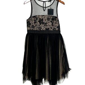 RYU Anthropologie Dress Black Lace Tulle Fairy Party